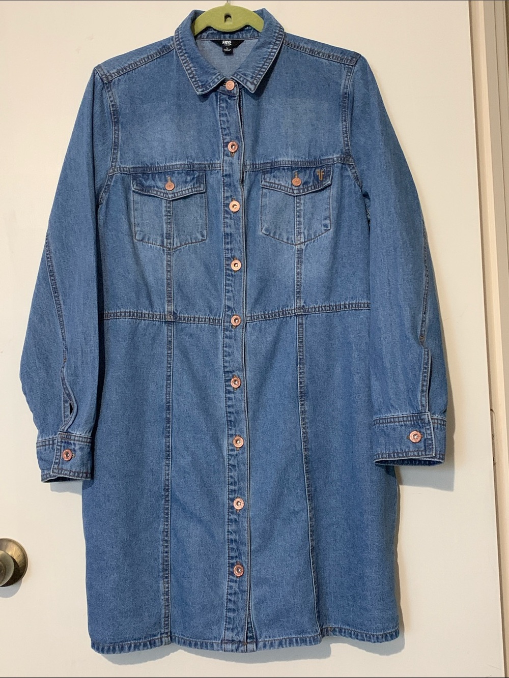 Frye Medium Blue Denim Button-Front Shirt Dress